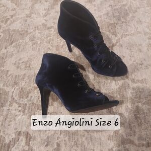 Enzo Angiolini Women's Blue Velvet Heeled Boots, Open Toe